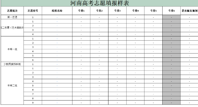 2024河南高考志愿填報樣表模板 附報考指南