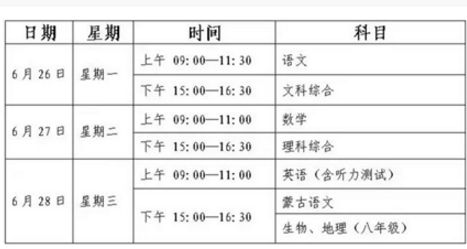 2024年烏海中考考試科目時間安排有哪些